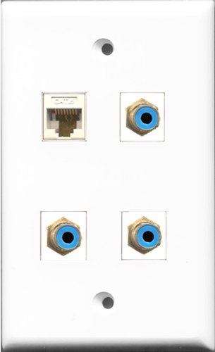 RiteAV - 3 Port RCA Blue and 1 Port Cat6 Ethernet White Wall Plate