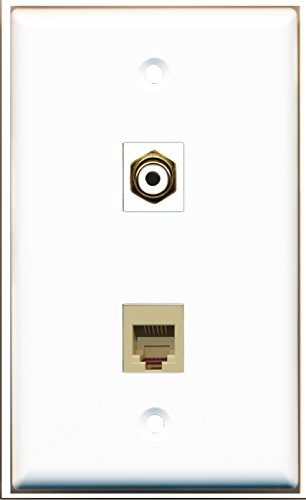 RiteAV - 1 Port RCA White 1 Port Phone RJ11 RJ12 Beige Wall Plate - Bracket Included
