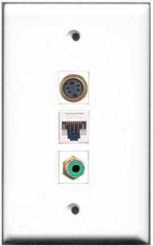 RiteAV - 1 Port RCA Green 1 S-Video 1 Cat5e Ethernet White Wall Plate