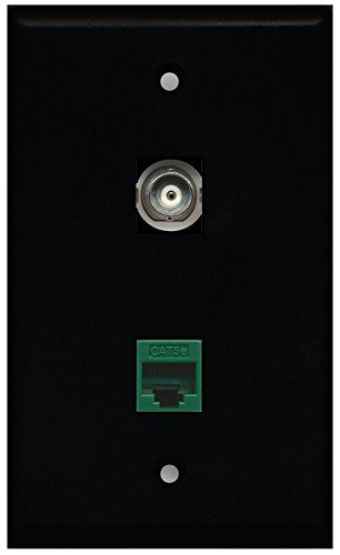 RiteAV - Black 1 Port BNC 1 Port Cat5e Ethernet Green Wall Plate