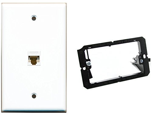 RiteAV - Mounting Bracket and (1 Gang Flat) 1 Port Cat6 White Wall Plate White