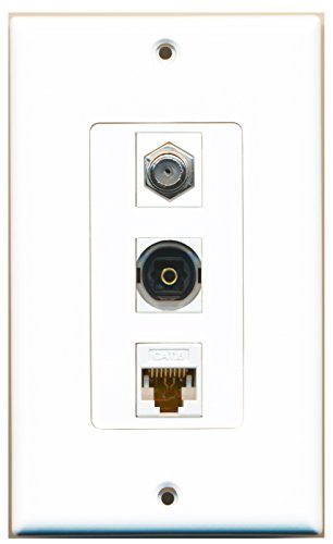 RiteAV - 1 Port Coax Cable TV- F-Type and 1 Port Toslink and 1 Port Cat6 Ethernet White Decorative Wall Plate Decorative