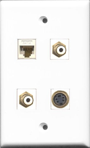 RiteAV - 2 Port RCA White and 1 Port S-Video and 1 Port Cat6 Ethernet White Wall Plate