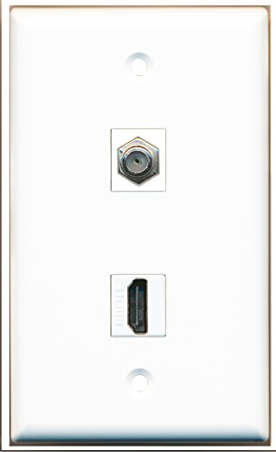 RiteAV - 1 Coax Cable TV and 1 HDMI Port Wall Plate White - Bracket Included