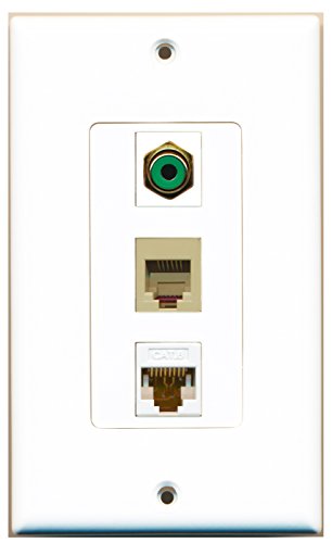 RiteAV - 1 Port RCA Green and 1 Port Phone RJ11 RJ12 Beige and 1 Port Cat6 Ethernet White Decorative Wall Plate Decorative