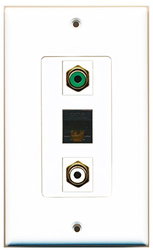 RiteAV - 1 Port RCA White and 1 Port RCA Green and 1 Port Cat6 Ethernet Black Decorative Wall Plate Decorative
