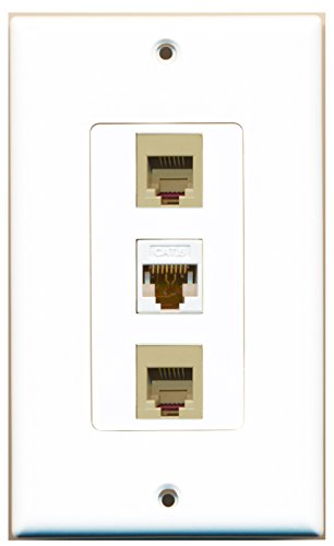RiteAV - 2 Port Phone RJ11 RJ12 Beige and 1 Port Cat6 Ethernet White Decorative Wall Plate Decorative