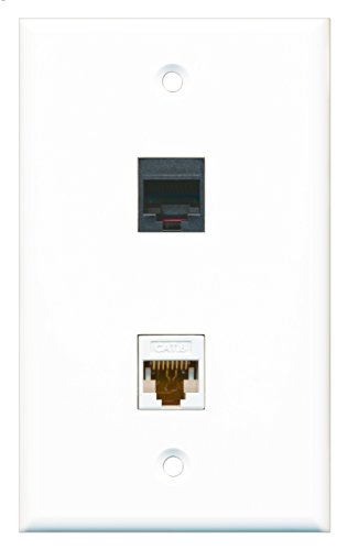 RiteAV - 1 RJ11 RJ12 Black Phone Port and 1 Cat6 Ethernet Port Wall Plate - White