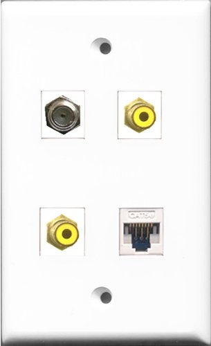 RiteAV - 2 Port RCA Yellow and 1 Port Coax Cable TV- F-Type and 1 Port Cat5e Ethernet White Wall Plate