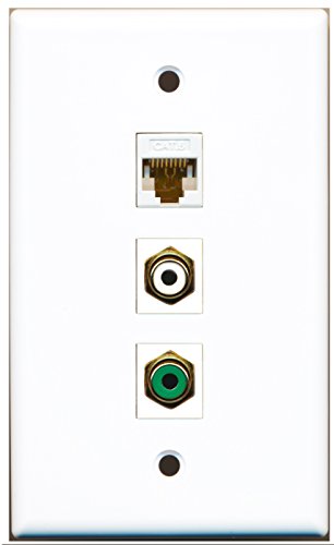 RiteAV - 1 Port RCA White and 1 Port RCA Green and 1 Port Cat6 Ethernet White Wall Plate
