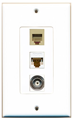 RiteAV - 1 Port Phone RJ11 RJ12 Beige and 1 Port BNC and 1 Port Cat6 Ethernet White Decorative Wall Plate Decorative