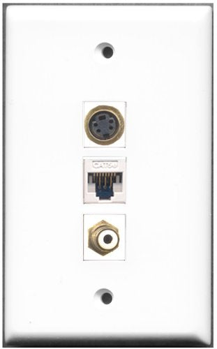 RiteAV - 1 Port RCA White 1 S-Video 1 Cat5e Ethernet White Wall Plate