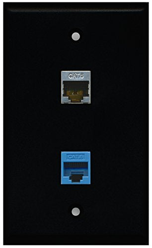 RiteAV - Black 1 Port Shielded Cat6 Ethernet 1 Port Cat6 Ethernet Blue Wall Plate