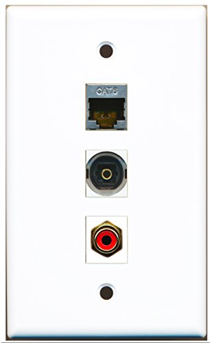 RiteAV - 1 Port RCA Red and 1 Port Shielded Cat6 Ethernet and 1 Port Toslink Wall Plate