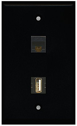 RiteAV - Black 1 Port USB A-A 1 Port Cat6 Ethernet Black Wall Plate