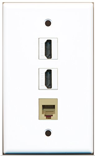 RiteAV - 2 Port HDMI and 1 Port Phone RJ11 RJ12 Beige Wall Plate