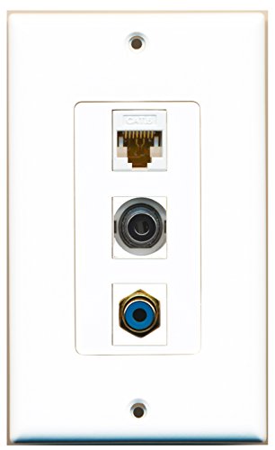 RiteAV - 1 Port RCA Blue and 1 Port 3.5mm and 1 Port Cat6 Ethernet White Decorative Wall Plate Decorative