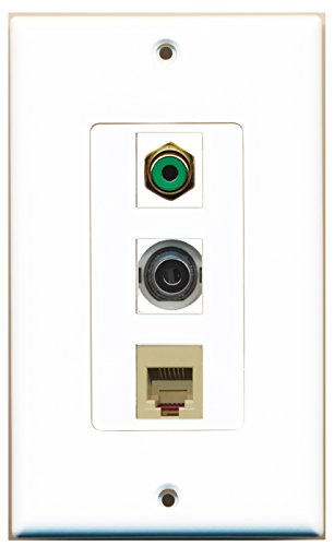 RiteAV - 1 Port RCA Green and 1 Port Phone RJ11 RJ12 Beige and 1 Port 3.5mm Decorative Wall Plate Decorative