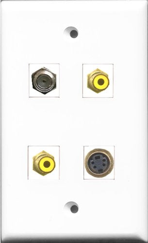 RiteAV - 2 Port RCA Yellow and 1 Port Coax Cable TV- F-Type and 1 Port S-Video Wall Plate