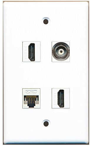 RiteAV - 2 Port HDMI 1 Port BNC 1 Port Cat5e Ethernet White Wall Plate