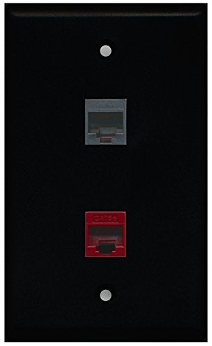 RiteAV - Black 1 Port Phone Black 1 Port Cat5e Ethernet Red Wall Plate