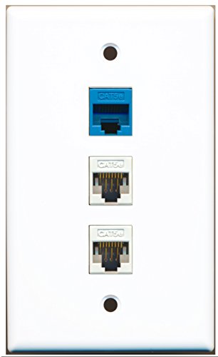 RiteAV - 2 Port Cat5e Ethernet White 1 Cat5e Ethernet Blue Wall Plate