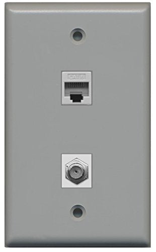 RiteAV - 1 Port Coax Cable TV- F-Type 1 Port Cat6 Ethernet Wall Plate - Gray