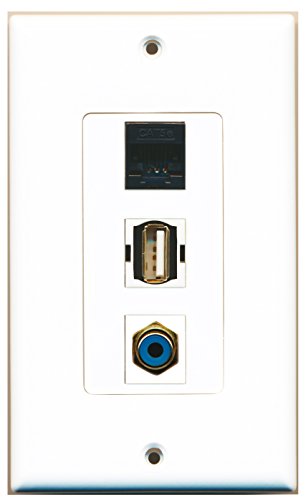 RiteAV - 1 Port RCA Blue and 1 Port USB A-A and 1 Port Cat5e Ethernet Black Decorative Wall Plate Decorative