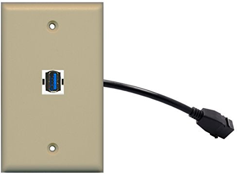 RiteAV (1 Gang Flat) USB 3 Wall Plate w/ Pigtail Extension Cable Ivory