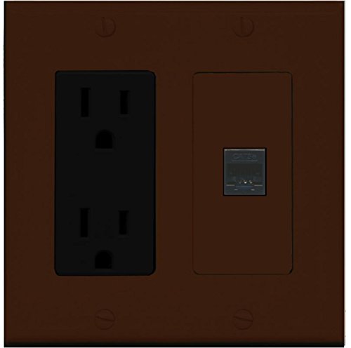 RiteAV - 15 Amp Power Outlet and 1 Port Cat5e Ethernet Decorative Type Wall Plate - Brown