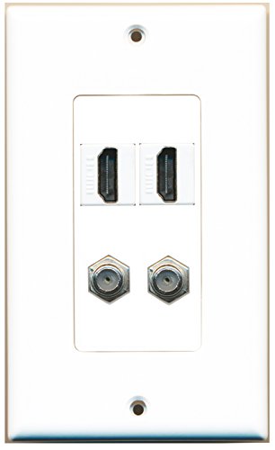 RiteAV - 2 Port HDMI 2 Port Coax Cable TV- F-Type Decorative Wall Plate - White