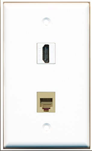 RiteAV - 1 Port HDMI 1 Port Phone RJ11 RJ12 Beige Wall Plate - Bracket Included