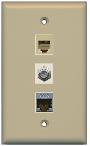 RiteAV - 1 Port Coax Cable TV- F-Type Phone RJ11 RJ12 and Shielded Cat6 Ethernet Wall Plate - Ivory