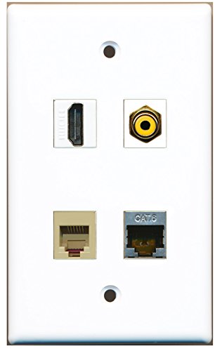 RiteAV - 1 Port HDMI 1 Port RCA Yellow 1 Port Phone RJ11 RJ12 Beige 1 Port Shielded Cat6 Ethernet Wall Plate