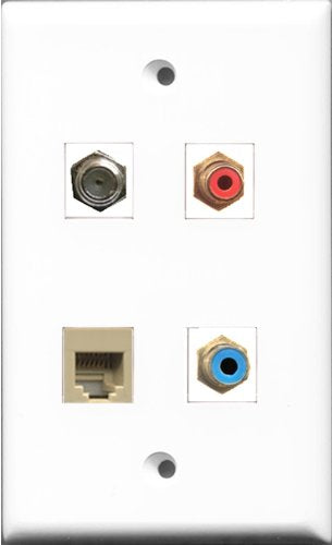 RiteAV 1 Port RCA Red and 1 Port RCA Blue and 1 Port Coax Cable TV- F-Type and 1 Port Phone RJ11 RJ12 Beige Wall Plate