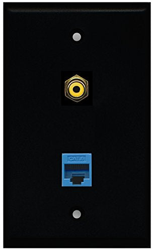 RiteAV - Black 1 Port RCA Yellow 1 Port Cat6 Ethernet Blue Wall Plate