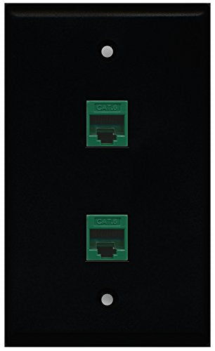 RiteAV - Black 2 Port Cat6 Ethernet Green Wall Plate