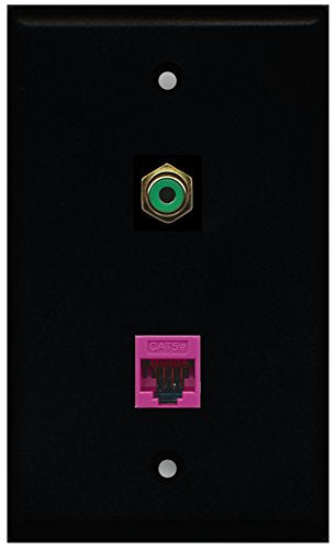 RiteAV - Black 1 Port RCA Green 1 Port Cat5e Ethernet Pink Wall Plate