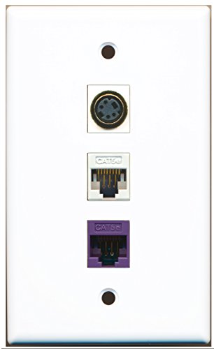RiteAV - 1 Port S-Video 1 Cat5e Ethernet White 1 Cat5e Ethernet Purple Wall Plate