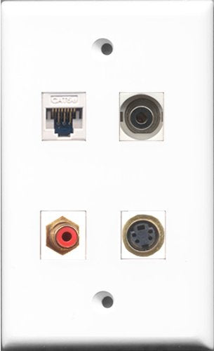RiteAV - 1 Port RCA Red and 1 Port S-Video and 1 Port 3.5mm and 1 Port Cat5e Ethernet White Wall Plate
