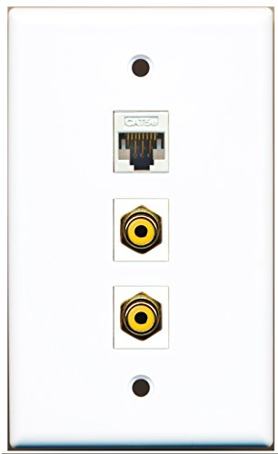 RiteAV - 2 Port RCA Yellow and 1 Port Cat5e Ethernet White Wall Plate