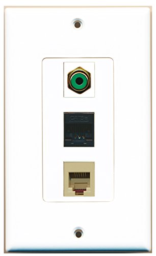 RiteAV - 1 Port RCA Green and 1 Port Phone RJ11 RJ12 Beige and 1 Port Cat5e Ethernet Black Wall Plate Decorative