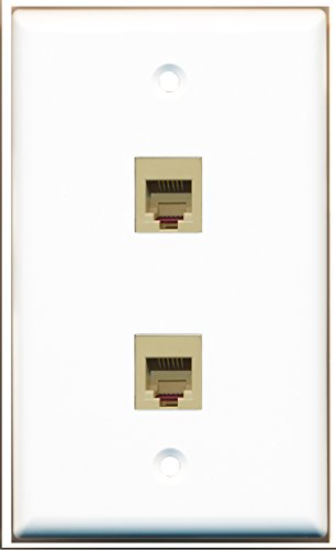 RiteAV - 2 Port Phone RJ11 RJ12 Beige Wall Plate - Bracket Included