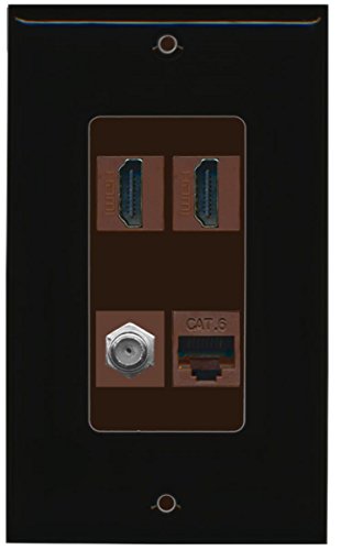 RiteAV - 2 Port HDMI 1 Port Coax Cable TV- F-Type 1 Port Cat6 Ethernet Decorative Wall Plate - Black/Brown