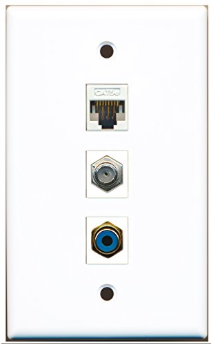RiteAV - 1 Port RCA Blue and 1 Port Coax Cable TV- F-Type and 1 Port Cat5e Ethernet White Wall Plate