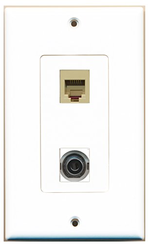 RiteAV - 1 Port Phone RJ11 RJ12 Beige 1 Port 3.5mm Decorative Type Wall Plate - Bracket Included