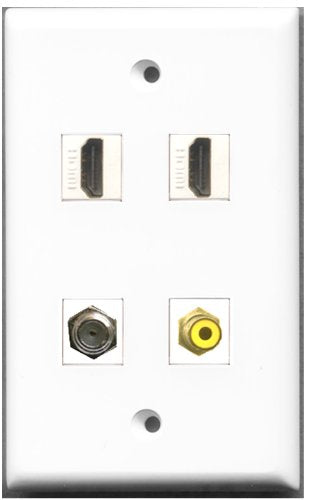 RiteAV - 2 Port HDMI 1 Port RCA Yellow 1 Port Coax Cable TV- F-Type Wall Plate