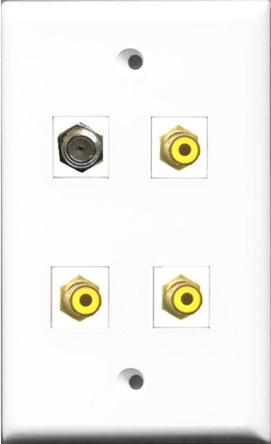 RiteAV - 3 Port RCA Yellow and 1 Port Coax Cable TV- F-Type Wall Plate