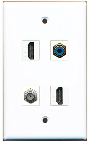 RiteAV - 2 Port HDMI 1 Port RCA Blue 1 Port Coax Cable TV- F-Type Wall Plate