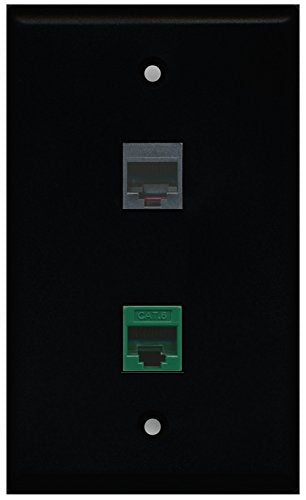 RiteAV - Black 1 Port Phone Black 1 Port Cat6 Ethernet Green Wall Plate